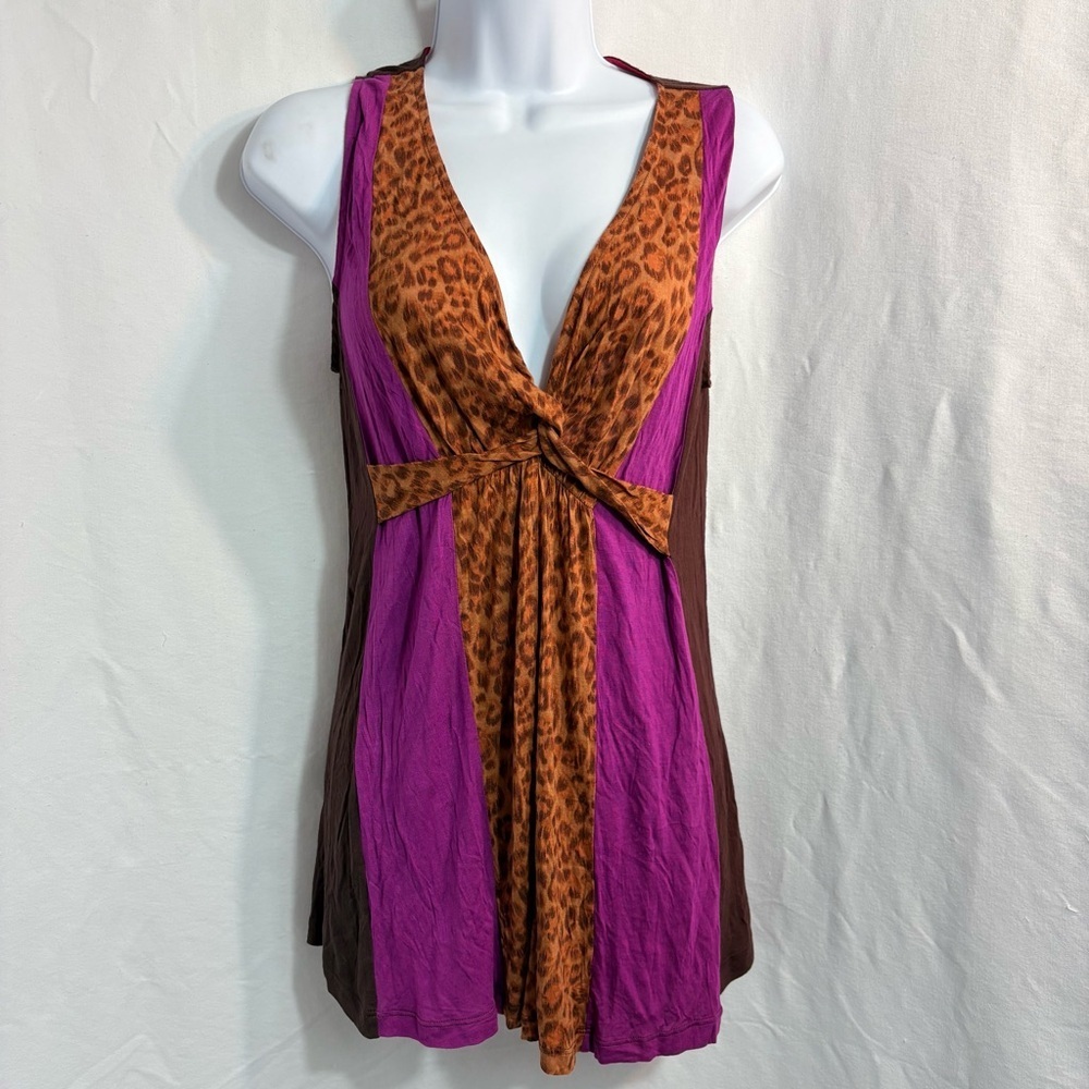 Y2K Tristan & Souchi Leopard Colorblock Top NWT Neiman Marcus Large